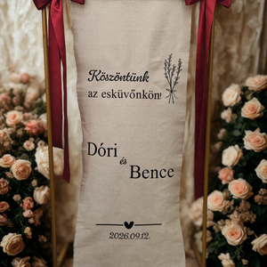 Esküvői üdvözlő banner lenvászon anyagból � egyedi felirattal, Esküvő, Dekoráció, Helyszíni dekor, Mindenmás, Fotó, grafika, rajz, illusztráció, MESKA