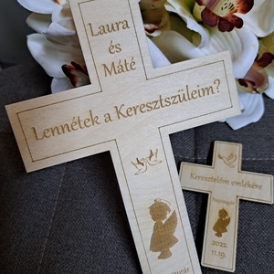 Keresztszülő felkérő + hűtőmágnes , Játék & Sport, Keresztelőajándékok, Famegmunkálás, Gravírozás, pirográfia, MESKA
