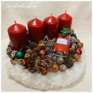 Bordó adventi koszorú karácsonyi autóval  -  - Meska.hu