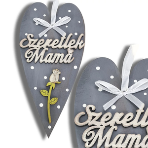 Anyák napi díszített szív Szeretlek mama - Szürke vagy bézs 10x20 cm (Anyák napja), Otthon & Életmód, Papír, írószer, Ajándékkísérő, Ajándékozás kellékei, , MESKA