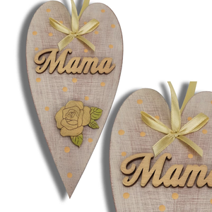 Anyák napi díszített szív Szeretlek mama - Szürke vagy bézs 10x20 cm (Anyák napja) - otthon & életmód - papír, írószer - ajándékozás kellékei - ajándékkísérő - Meska.hu