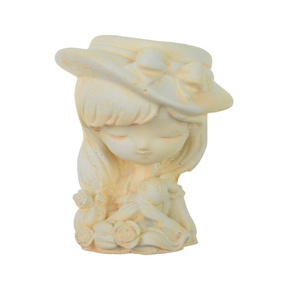 Figura kaspó gipsz 4x9cm kalapos kislány masnival barack, Otthon & Életmód, Dekoráció, Virágdísz és tartó, Cserép & Kaspó, Gipszöntés, MESKA