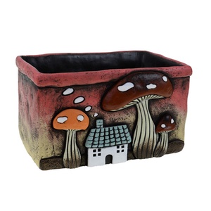 Kaspó kő szögletes 18.2x13.4x10.4CM gombás barna  - Meska.hu