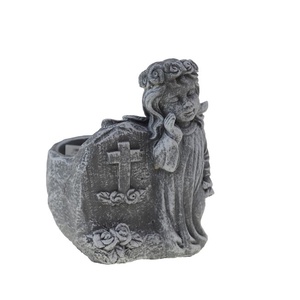 Kaspó kő 12x12x14cm angyallal sötét szürke temetőbe kegyeleti tárgy , Otthon & Életmód, Dekoráció, Virágdísz és tartó, Cserép & Kaspó, Agyagozás, MESKA