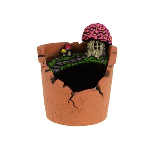 Kaspó kő 13.8x13.3x16.4cm házikóval rozsda tört hatás vitange , Otthon & Életmód, Dekoráció, Virágdísz és tartó, Cserép & Kaspó, , MESKA