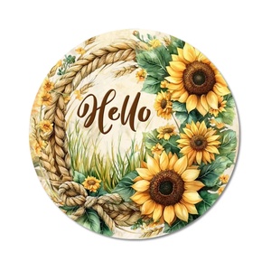 Nyomtatott fa tábla koszorú közép - Napraforgós Hello 11,8cm (KÉZMŰVES ALAPANYAGOK), Kellékek & szerszámok, Dekorációs kellékek, Koszorú, koszorúalap, , MESKA
