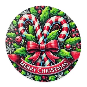Nyomtatott fa tábla koszorú közép - Cukorpálcás Merry Christmas, Kellékek & szerszámok, Dekorációs kellékek, Koszorú, koszorúalap, , MESKA