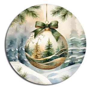 Nyomtatott fa tábla koszorú közép - Karácsonyi zöld téma koszorú közép 11,8cm - Meska.hu