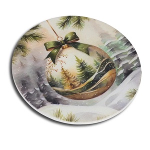 Nyomtatott fa tábla koszorú közép - Karácsonyi zöld téma koszorú közép 11,8cm - kellékek & szerszámok - dekorációs kellékek - koszorú, koszorúalap - Meska.hu