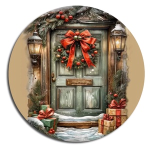 Nyomtatott fa tábla koszorú közép - Karácsonyi piros-zöld téma koszorú közép 11,8cm, Kellékek & szerszámok, Dekorációs kellékek, Koszorú, koszorúalap, , MESKA