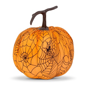 Halloween-i tök dekoráció - 16,5 cm - narancs, pókhálós - habszivacs, Otthon & Életmód, Dekoráció, Halloween, Halloweeni dekoráció, , MESKA