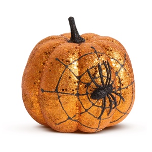 Halloween-i tök dekoráció - narancs vagy fekete glitteres - pókhálóval - 15 cm - otthon & életmód - dekoráció - halloween - halloweeni tök - Meska.hu