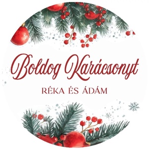 Karácsonyi matrica - Egyedi szöveggel ellátott személyre szabott- piros díszgömbös (Egyedi karácsonyi ajándékok), Karácsony, Karácsonyi ajándékozás, Karácsonyi képeslap, üdvözlőlap, ajándékkísérő, Papírművészet, MESKA