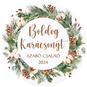 Karácsonyi matrica - Egyedi szöveggel ellátott személyre szabott- zöld koszorú (Egyedi karácsonyi ajándékok), Karácsony, Karácsonyi ajándékozás, Karácsonyi képeslap, üdvözlőlap, ajándékkísérő, Papírművészet, MESKA