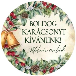 Karácsonyi matrica - Egyedi szöveggel ellátott személyre szabott- Karácsonyi csengő  vintage stílusú matrica (Egyedi ka, Karácsony, Karácsonyi ajándékozás, Karácsonyi képeslap, üdvözlőlap, ajándékkísérő, Papírművészet, MESKA