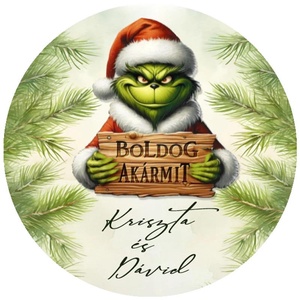 Karácsonyi matrica - Egyedi szöveggel ellátott személyre szabott- Grincs mintás (Egyedi karácsonyi ajándékok), Karácsony, Karácsonyi ajándékozás, Karácsonyi képeslap, üdvözlőlap, ajándékkísérő, Papírművészet, MESKA