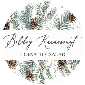 Karácsonyi matrica - Egyedi szöveggel ellátott személyre szabott- fenyőág tobozzal (Egyedi karácsonyi ajándékok), Karácsony, Karácsonyi ajándékozás, Karácsonyi képeslap, üdvözlőlap, ajándékkísérő, Papírművészet, MESKA