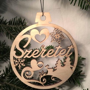 Karácsonyi Díszgömb - Szeretet  Karácsonyfa dísz  Karácsonyi ajándék (Egyedi karácsonyi ajándékok), Karácsony, Adventi díszek, Adventi ajtódísz, Famegmunkálás, MESKA
