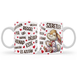 Valentin Napi Bögre 3dl - Szeretlek � Nyuszis Valentin Napi Ajándék - Szerelmes Ajándék, Otthon & Életmód, Konyhafelszerelés, tálalás, Tálalás, Bögre & Csésze, Üvegművészet, MESKA