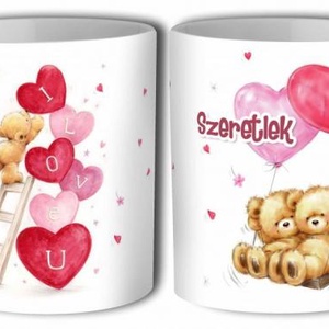 Valentin Napi Ajándék - Évfordulós Ajándékok - Lufis Macik - Bögre , Otthon & Életmód, Konyhafelszerelés, tálalás, Tálalás, Bögre & Csésze, Kerámia, MESKA