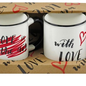 Bögre szett szíves 2db 3dl 2 felirattal with love (Valentin napi ajándékok), Otthon & Életmód, Konyhafelszerelés, tálalás, Tálalás, Bögre & Csésze, Kerámia, MESKA