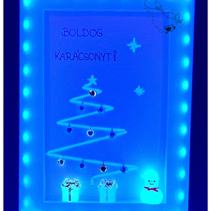 Karácsonyi 3D kép_UV LED fénycsík és figurák_kék,arany, Karácsony, Karácsonyi lakásdekoráció, Karácsonyi lakásdíszek, Festészet, Fotó, grafika, rajz, illusztráció, MESKA