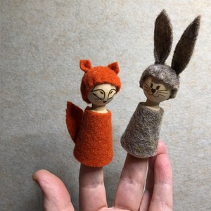 Filcbe öltöztetett fa ujjbáb állatok- gravírozott arcokkal, Játék & Sport, Bábok, Ujjbáb, Baba-és bábkészítés, MESKA