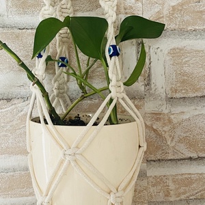 Makramé virágtartó - otthon & életmód - virágdekoráció - virágtartó - függő virágtartó - Meska.hu