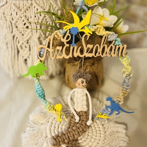 Makramé  dinoszauruszos falidekor  , Otthon & Életmód, Dekoráció, Fali és függő dekoráció, Falra akasztható dekor, Csomózás, MESKA