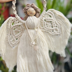 Makramé angyal ásvánnyal - otthon & életmód - dekoráció - fali és függő dekoráció - függődísz - Meska.hu