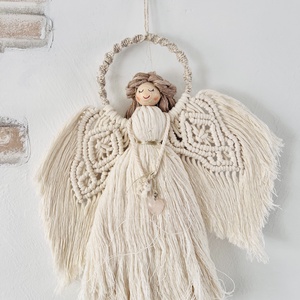 Makramé angyal ásvánnyal - otthon & életmód - dekoráció - fali és függő dekoráció - függődísz - Meska.hu
