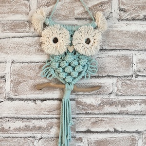 Makramé bagoly baby ásvánnyal, Otthon & Életmód, Dekoráció, Fali és függő dekoráció, Falra akasztható dekor, Csomózás, MESKA