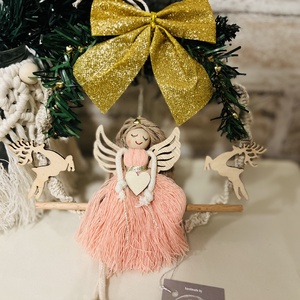 Makramé angyalka kopogtató - karácsony - karácsonyi lakásdekoráció - karácsonyi lakásdíszek - Meska.hu