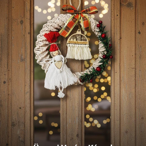 Makramé karácsonyi kopogtató, Karácsony, Karácsonyi lakásdekoráció, Karácsonyi lakásdíszek, Csomózás, Papírművészet, MESKA