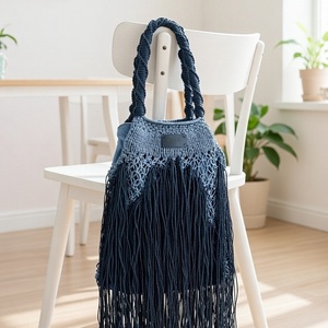 Egyedi makramé rojtos táska � bohém, kivehető belső zsákkal, Táska & Tok, Kézitáska & válltáska, Vállon átvethető táska, Csomózás, MESKA