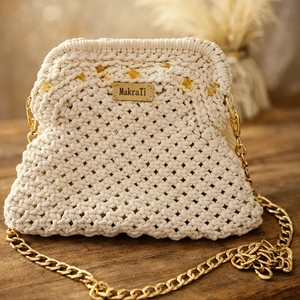 Makramé vállra akasztható táska citrin ásványgyöngyökkel � az elegancia és a bőség találkozása, Táska & Tok, Kézitáska & válltáska, Vállon átvethető táska, Csomózás, MESKA