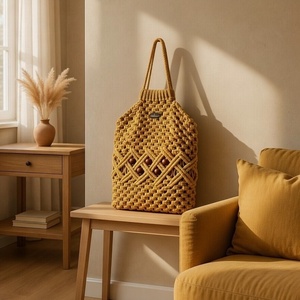 Makramé mustár színű táska - táska & tok - kézitáska & válltáska - vállon átvethető táska - Meska.hu