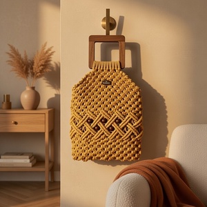 Makramé mustár színű táska, Táska & Tok, Kézitáska & válltáska, Vállon átvethető táska, Csomózás, MESKA