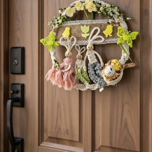 Makramé nyuszicsalád ajtó/falidísz, Otthon & Életmód, Dekoráció, Ajtó- és ablak dekoráció, Ajtódísz & Kopogtató, Csomózás, MESKA