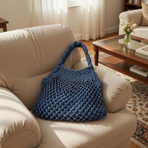 Kék makramé táska , Táska & Tok, Kézitáska & válltáska, Vállon átvethető táska, Csomózás, MESKA