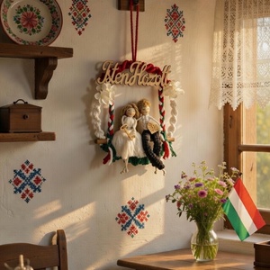 Magyar színekben készült makramé pár ajtódekoráció � Isten hozott kopogtató - otthon & életmód - dekoráció - fali és függő dekoráció - falra akasztható dekor - Meska.hu