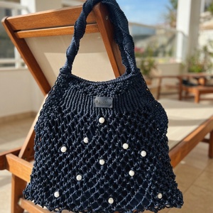 Kék makramé táska  - táska & tok - kézitáska & válltáska - vállon átvethető táska - Meska.hu