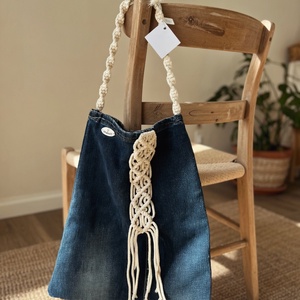 Válltáska farmer-makramé - táska & tok - kézitáska & válltáska - vállon átvethető táska - Meska.hu