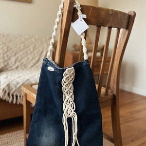 Válltáska farmer-makramé - táska & tok - kézitáska & válltáska - vállon átvethető táska - Meska.hu