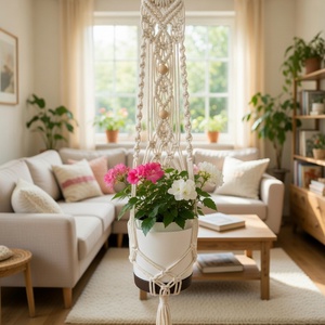 Makramé virágtartó, Otthon & Életmód, Virágdekoráció, Virágtartó, Függő virágtartó, Csomózás, MESKA