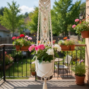 Makramé virágtartó - otthon & életmód - virágdekoráció - virágtartó - függő virágtartó - Meska.hu