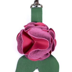 Rózsa kulcstartó bőrből (sötét magenta+zöld), Táska & Tok, Kulcstartó & Táskadísz, Kulcstartó, Bőrművesség, MESKA