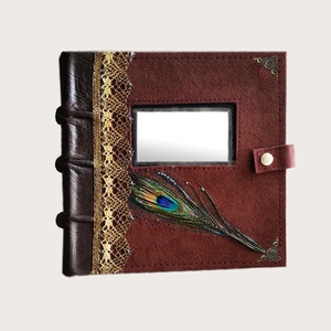 Pávatollas bőrrátétes fotóalbum - otthon & életmód - papír, írószer - album & fotóalbum - Meska.hu