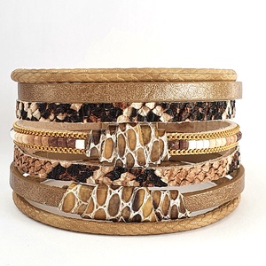 Boho többszálas  női bőr karkötő, Ékszer, Karkötő, Széles karkötő, Bőrművesség, MESKA