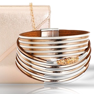 Rosegold többszálas női bőr karkötő - ékszer - karkötő - széles karkötő - Meska.hu